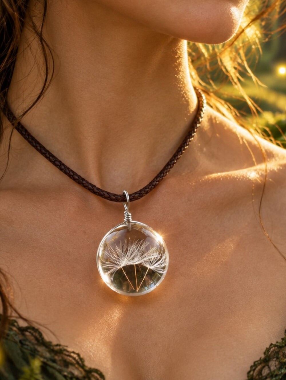 Dandelion Wish Necklace Glass Globe Pendant Botanical Nature Good Luck Jewelry